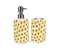 Purely Home Yellow Sunflowers Bathroom Set - Ceramic Soap Dispenser & Toothbrush Holder