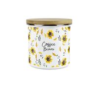 Purely Home Yellow Sunflowers Coffee Beans Storage Canister - White Metal Enamel Kitchen Food Storage Container