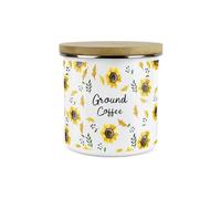 Purely Home Yellow Sunflowers Ground Coffee Storage Canister - White Metal Enamel Kitchen Food Storage Container