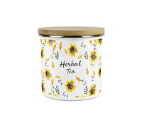 Purely Home Yellow Sunflowers Herbal Tea Storage Canister - White Metal Enamel Kitchen Food Storage Container