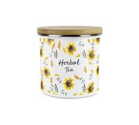 Purely Home Yellow Sunflowers Herbal Tea Storage Canister - White Metal Enamel Kitchen Food Storage Container