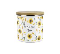 Purely Home Yellow Sunflowers Loose Leaf Tea Storage Canister - White Metal Enamel Kitchen Food Storage Container