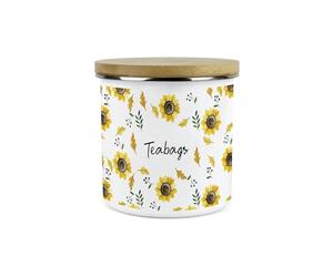 Purely Home Yellow Sunflowers Personalised Storage Canister - Summery Floral Kitchen Décor - 1.2L Large Enamel Food Storage Container