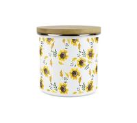 Purely Home Yellow Sunflowers Storage Canister - White Metal Enamel Kitchen Food Storage Container