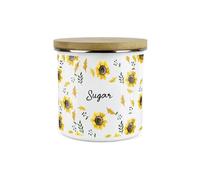 Purely Home Yellow Sunflowers Sugar Storage Canister - White Metal Enamel Kitchen Food Storage Container