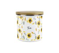 Purely Home Yellow Sunflowers Tea Storage Canister - White Metal Enamel Kitchen Food Storage Container