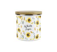Purely Home Yellow Sunflowers White Sugar Storage Canister - White Metal Enamel Kitchen Food Storage Container
