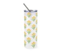 Purely Home Yellow Tulips Frosted Glass Travel Flask With Straw