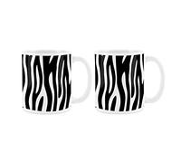 Purely Home Zebra Print Mug - Safari White & Black Coffee/Tea Gift 11oz - 2 Mug Set