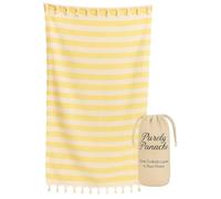 Purely Panache Oversized 100% Turkish Cotton Beach Towel 100x180cm - Hammam Peshtemal, Quick Dry, Sand Free, Lightweight, Prewashed - Thin Travel Blanket with Carry Bag (Yellow - White Stripe)