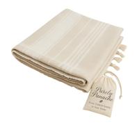 Purely Panache Oversized 100% Turkish Cotton Beach Towel 100x180cm - Hammam Peshtemal, Quick Dry, Sand Free, Lightweight, Prewashed - Thin Travel Blanket with Carry Bag (Beige - White Stripe)