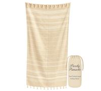 Purely Panache Oversized 100% Turkish Cotton Hammam Peshtemal 100x180cm - Quick Dry Lightweight Bath & Travel Towel with Carry Bag (Yellow - White Stripe) - gentle - tassels - weave
