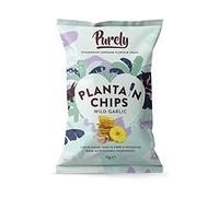 Purely Plantain Chips - Low Fat Plantain Crisps - Gluten Free Snacks - Healthy Alternative Snack Multipack - Vegan, Nutritious & All Natural - Wild Garlic - 75g x 10 Pack