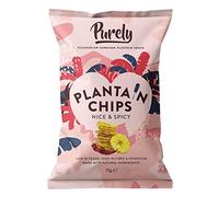 Purely Plantain Chips - Low Fat Plantain Crisps - Gluten Free Snacks - Healthy Alternative Snack Multipack - Vegan, Nutritious & All Natural - Nice & Spicy - 75g x 10 Pack