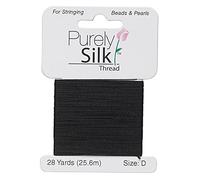 Purely Silk Simply Silk Beading Thread Cord Size D Black 0.012 Inch 0.34mm 28 Yards Card for Stringing Weaving Knotting Kumihimo