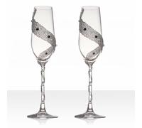 Puremagics Bling Rhinestone Champagne Glasses Set of 2 - Elegant Crystal Glass with Artificial Diamonds - 150ml Capacity, Perfect for Weddings, Anniversaries, Christmas-5 oz.