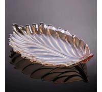 Puremagics Creative Gold Hand Painted Crystal Glass Leaf-Shaped Decorative Bowl -12.2 inch Diameter Fruit Display & Kitchen Table Centerpiece. (Gold)