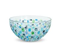 Puremagics Hand Painted Blue Crystal Glass Salad Bowl-17.5 cm Diameter. Decoration Glass Mixing Bowl for Home,Office,Wedding Decor, Fruit, Snack, Dessert, Server. (Blue)