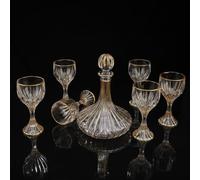 Puremagics Hand Painted Gold Crystal Whisky Decanter with Glass Stopper - Lead-Free Crystal Glass - 1500ml(50 oz) Elegant Liquor Carafe for Whiskey, Scotch, Bourbon & Spirits-(Decanter and 6 Glasses)