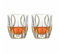 Puremagics Hand Painted Gold Whiskey Glasses Set of 2, Crystal Whiskey Glasses Thick Bottom Bourbon Gifts for Men, Old Fashioned Rocks Glasses Tumbler for Scotch, Cocktail,(300ml)