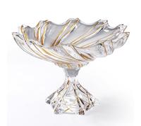 Puremagics Large Hand Painted Gold Whirlwind Shaped Crystal Glass Decorative Bowl-32CM Diameter, Footed Glass Bowl for Kitchen Countertop & Dining Table Centerpiece.