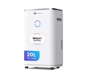 PureMate 20L/Day Portable & Compact Dehumidifier with 6.5 Litre Tank Capacity, Digital Display, Continuous Drainage, Laundry Drying and 24Hr Timer Function