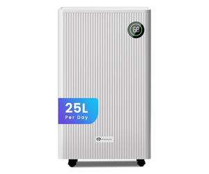 PureMate 25L/Day Portable & Compact Dehumidifier with 5.5 Litre Tank Capacity, Digital Display, Continuous Drainage, Laundry Drying and 24Hr Timer Function