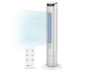 PureMate 43-Inch Tower Fan with Remote Control, Oscillating Bladeless Cooling Fan, 4 Speeds & 4 Wind Modes, 12 Hour Timer, LED Display, Portable Quiet fan for Bedroom Office and Home - White