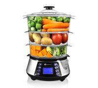 PureMate NaturoPure Food Steamer 11.5L Capacity, 3 Tier Electric Steamer, 6 Preset Cooking Mode, 99 Minutes Timer & 800W Including a Rice Bowl PureMate Silver