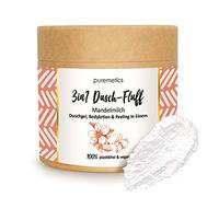 puremetics 3-in-1 Dusch-Fluff Almond Milk with Sugar Scrub, 250 g Shower Gel, Peeling and Lotion in One, Vegan and Plastic-Free