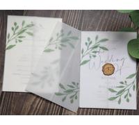 Puremigo 50 Pack Eucalyptus Greenery Printed Pre-Folded Vellum Jackets - 5x7, 105GSM Vellum Paper, Wedding Invitations Wraps