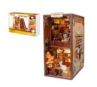 puremind Snoopy Book Nook Kit, Peanuts 3D Wooden Puzzle Bookshelf Insert | Official licence, Snoopy gifts, warm light, cosy cafe scene, DIY miniature build, shelf display, collectable home decor