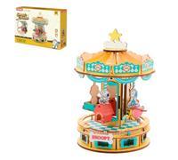 PUREMIND Snoopy PEANUTS 3D Wooden Puzzle Kit, Carousel Fairground Model | Official licence, Snoopy gifts, rotating carousel, mechanical motion, DIY build, fairground scene, desk decor, collectable