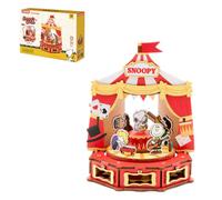 PUREMIND Snoopy PEANUTS 3D Wooden Puzzle Kit, Circus Fairground Model | Official licence, Snoopy gifts, rotating stage, mechanical motion, DIY build, circus scene, desk decor, collectable display