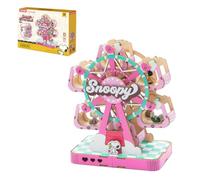 PUREMIND Snoopy PEANUTS Ferris Wheel 3D Wooden Puzzle, DIY Model Kit | Officially licensed, rotating Ferris wheel, amusement park scene, DIY assembly, wooden model, collectable display