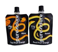 Purendure Mixed Energy Gel Pack - 12×70g Banana & Mango - 100% Natural Real Fruit, 22g Carbs, Vegan & Gut-Friendly, Resealable, Made in UK