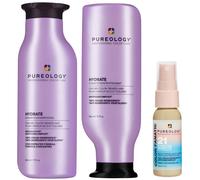 Pureology Hydrate Shampoo 266ml, Conditioner 266ml and Color Fanatic Spray Travel Size 30ml For Dry Hair Bundle