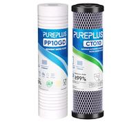 PUREPLUS 10" x 2.5" Whole House Water Filter Combo Pack, Grooved 5 Micron Sediment Filter + 1 Micron CTO Carbon Block, Replacement for AO-WH-PREV-R2, AP110, GXWH20S, WFPFC8002, FXWTC, SCWH-5, 2 PACK