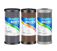 PUREPLUS 10" x 4.5" Whole House Carbon Water Filter Combo Pack, CTO10BB + CTO10BB-KDF + CTO10BB-CQB, 5 Micron, Lead & Heavy Metal Reduction, Fits GE GXWH40L, DuPont WFHDC8001, 3-Pack