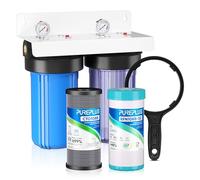 PUREPLUS 2-Stage Whole House Water Filtration System, Reduces Iron, Manganese, Chlorine & Odor, 10" x 4.5" Blue Housings, 1" Inlet/Outlet, RFN Iron & Certified CTO Carbon Filters