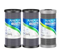 PUREPLUS 3-Pack Whole House Water Filter Set - Includes 2 x CTO10BB Carbon Block Filters and 1 x CTO10BB-CQB Enhanced Lead Reduction Filter, Fits Standard 10" x 4.5" Filter Housings