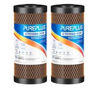 PUREPLUS 5 Micron 10" x 4.5" Whole House Coconut Shell Activated Carbon and KDF Water Filter, Heavy Metal Removal Replacement Water Filter, CTO10BB-KDF, 2 PACK