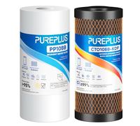 PUREPLUS 5 Micron 4.5" x 10" Whole House Water Filter Combo Kit with Sediment, KDF & Activated Carbon Block Filter, Replacement for RFC-BBSA, HD-950, WFHD13001B, WFHDC8001, FXHTC, GXWH40L,1PACK