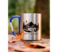 PureRejuva 10 Year Anniversary Tin Aluminum Mug for Him - Carabiner Handle Camping Cup 12oz - Tenth Wedding Keepsake for Husband, Wife, Couple - Present Boxed for Men, Women