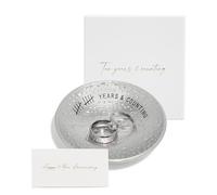 PureRejuva 10th Anniversary Tin Gifts - 4 In. Engraved Aluminum Wedding Ring Holder Dish & Gift Box - 10 Year Anniversary for Him & Her Textured Style