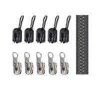 PureSphere 10 Pack #5 Reversible Zipper Sliders Replacement Kit with U-Shape Stops, 5 Black 5 Silver Resin Zipper Pulls Repair Set for Tents, Marine Covers, Reversible Coats and Double-Sided Clothing