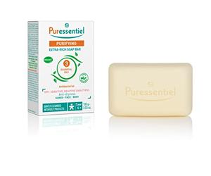 Puressentiel Purifying Extra-Rich Soap Bar 100gr - Face, Hands and Body - Suitable for Dry, Sensitive Skin - Cleanses and Protects - Vegan - 3 Organic Essential Oils
