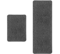 PureSwan Bathroom Rugs Sets 2 Piece - Absorbent and Washable Bath Mat, Non-Slip, Thick Soft Chenille Bath Rugs for Bathroom Floor, Shower, Sink(17" x 24"+17" x 47", Gray)