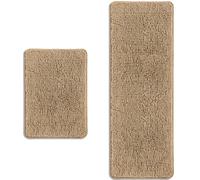 PureSwan Bathroom Rugs Sets 2 Piece - Absorbent and Washable Bath Mat, Non-Slip, Thick Soft Chenille Bath Rugs for Bathroom Floor, Shower, Sink(17" x 24"+17" x 47", Beige)