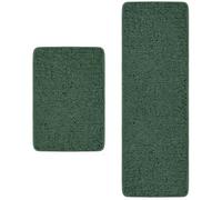 PureSwan Dark Green Bathroom Rugs Sets 2 Piece - Absorbent and Washable Bath Mat, Non-Slip, Thick Soft Chenille Bath Rugs for Bathroom Floor, Shower, Sink(17" x 24"+17" x 47")